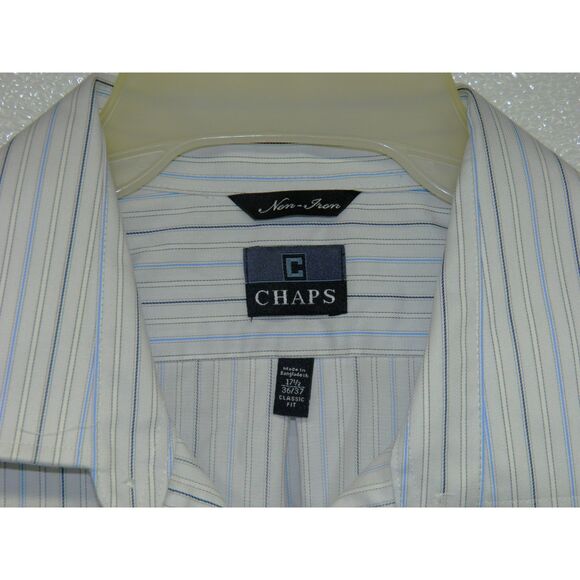 Mens Chaps Non Iron Classic Fit Long Sleeve Striped Button Up Shirt 17 1/2 36/37 - Picture 5 of 6